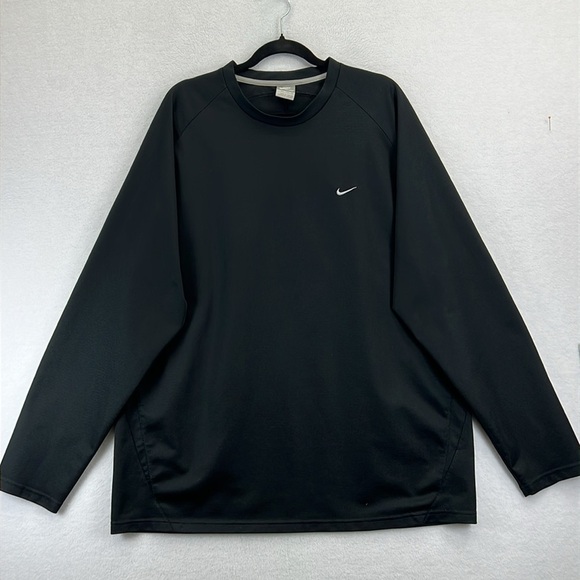 Nike Men’s Pullover Top Sz XXL Black Crew Neck Long Sleeve 100% Polyester EUC - Picture 1 of 11